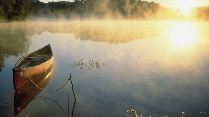 Canoe on Misty Lake