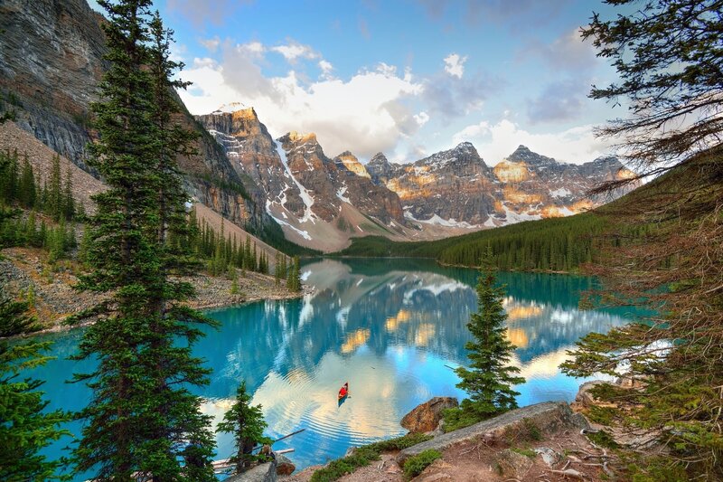 Canoe on Mountain Lake — Blue