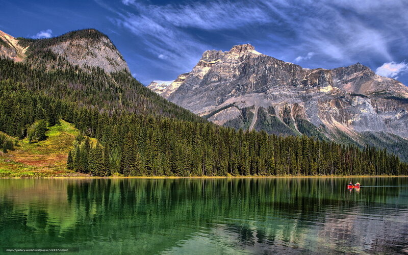 Canoe on Mountain Lake — Green, Serene, Afternoon, Photograph