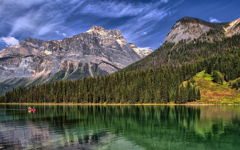 Canoe on Mountain Lake — Green