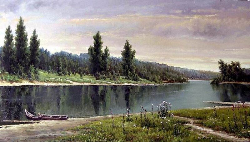 Canoe on Riverbank — Green