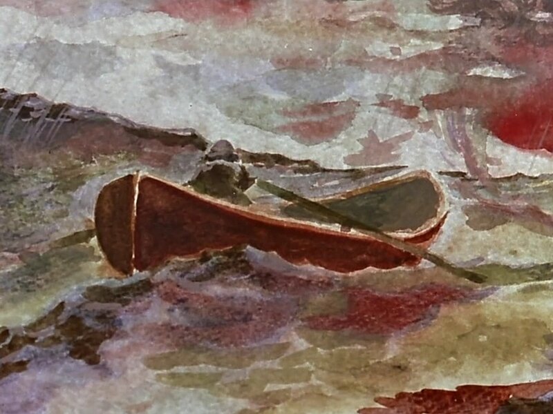 canoe on rocky shore