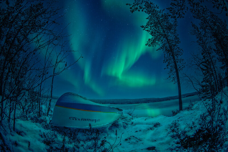 Canoe on Snowy Shore