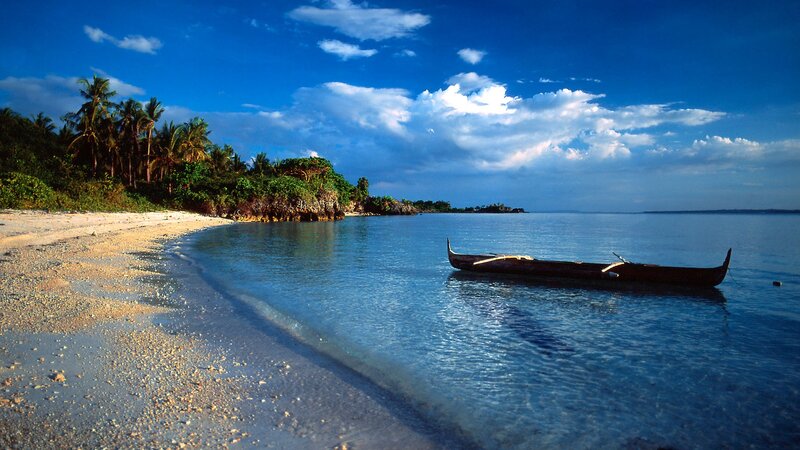 Canoe on Tropical Beach — Blue