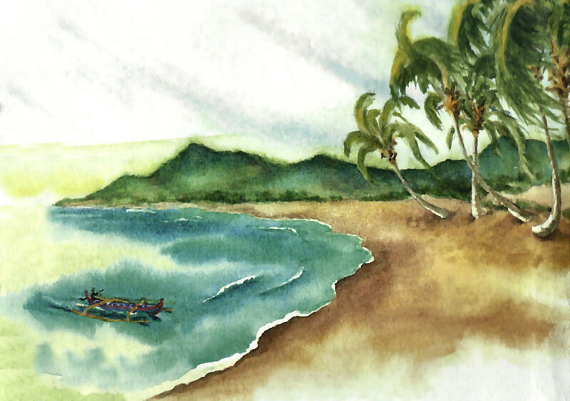 Canoe on Tropical Beach — Green