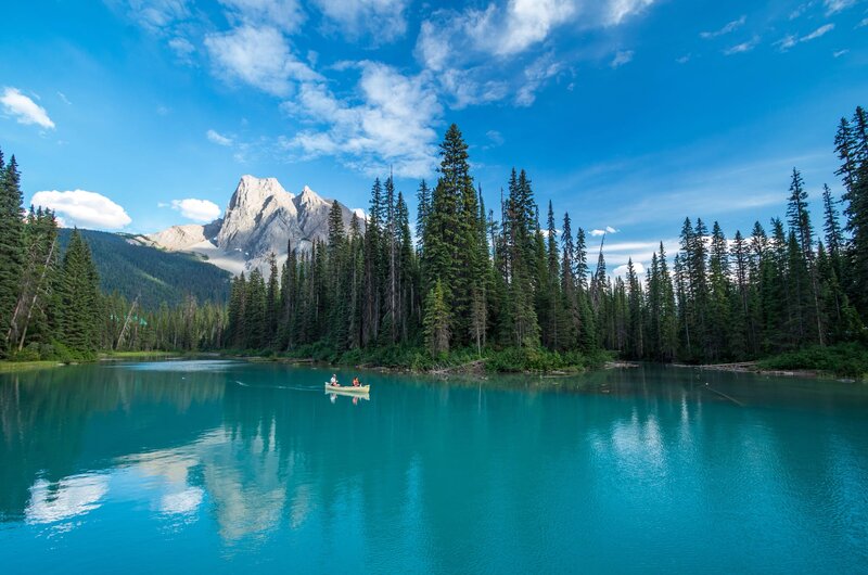 Canoe on Turquoise Lake — Blue, Serene, Afternoon, Photograph, Mountain
