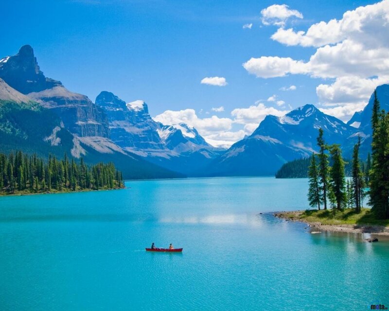 Canoe on Turquoise Lake — Blue, Serene, Afternoon