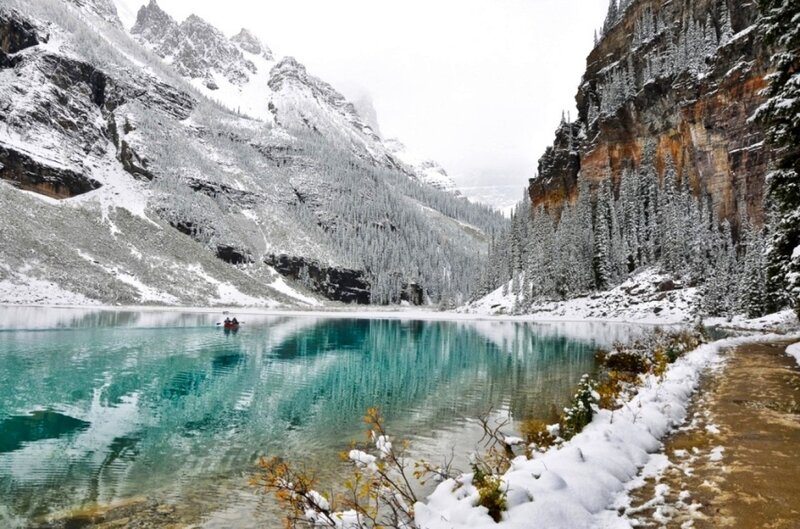 Canoe on Turquoise Lake — Blue