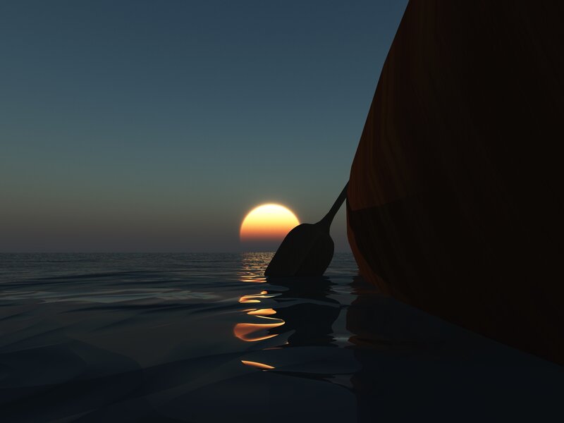 Canoe on Water at Sunset