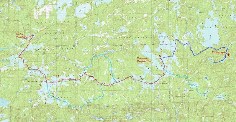 Canoe route map in Superior National Forest
