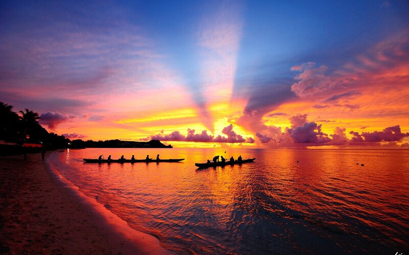 Canoe Silhouettes at Sunset — Orange