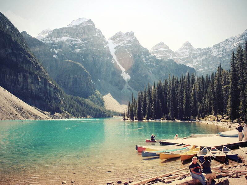 Canoeing at a mountain lake