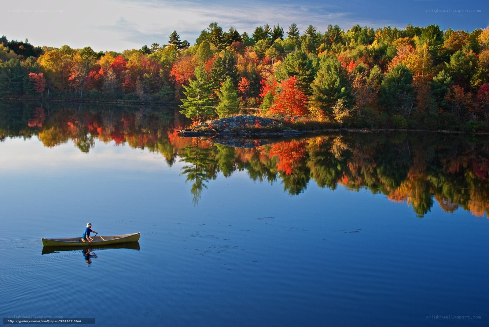 Canoeing on a fall lake