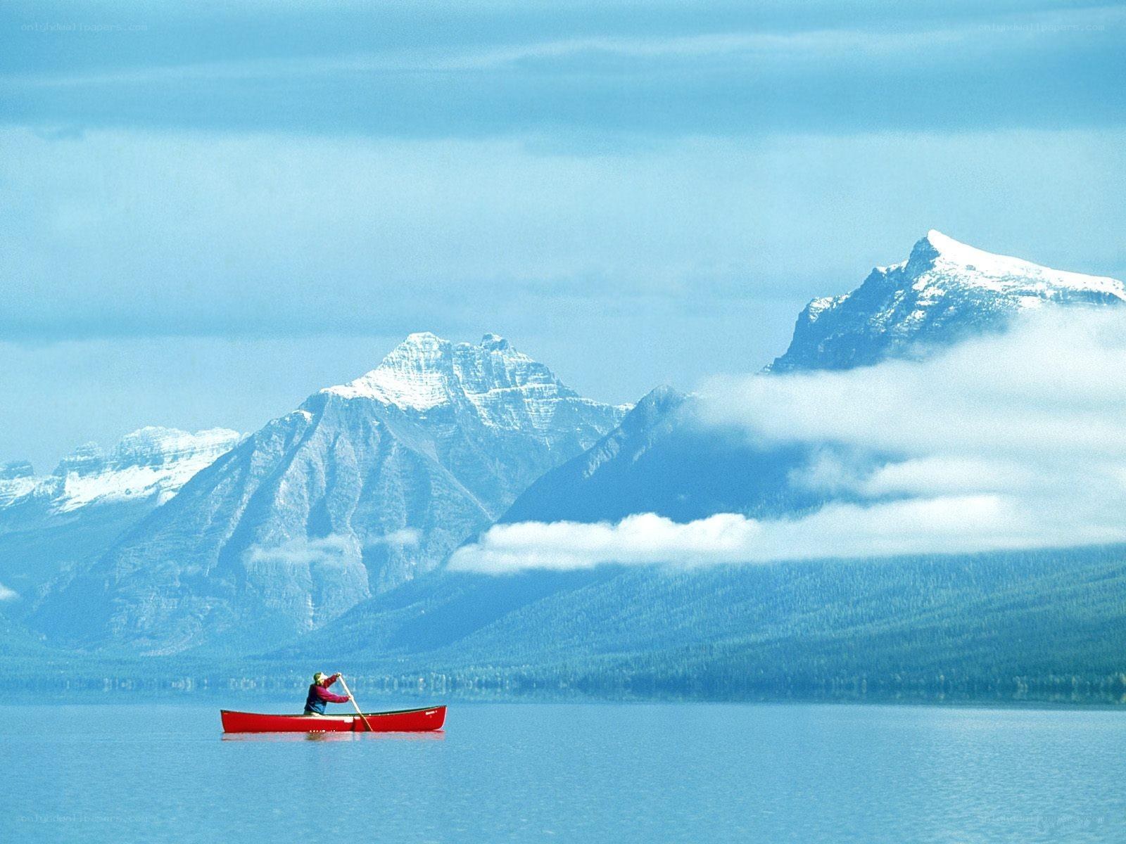 Canoeing on a mountain lake