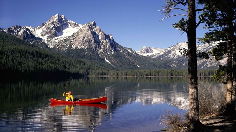 Canoeing on a mountain lake