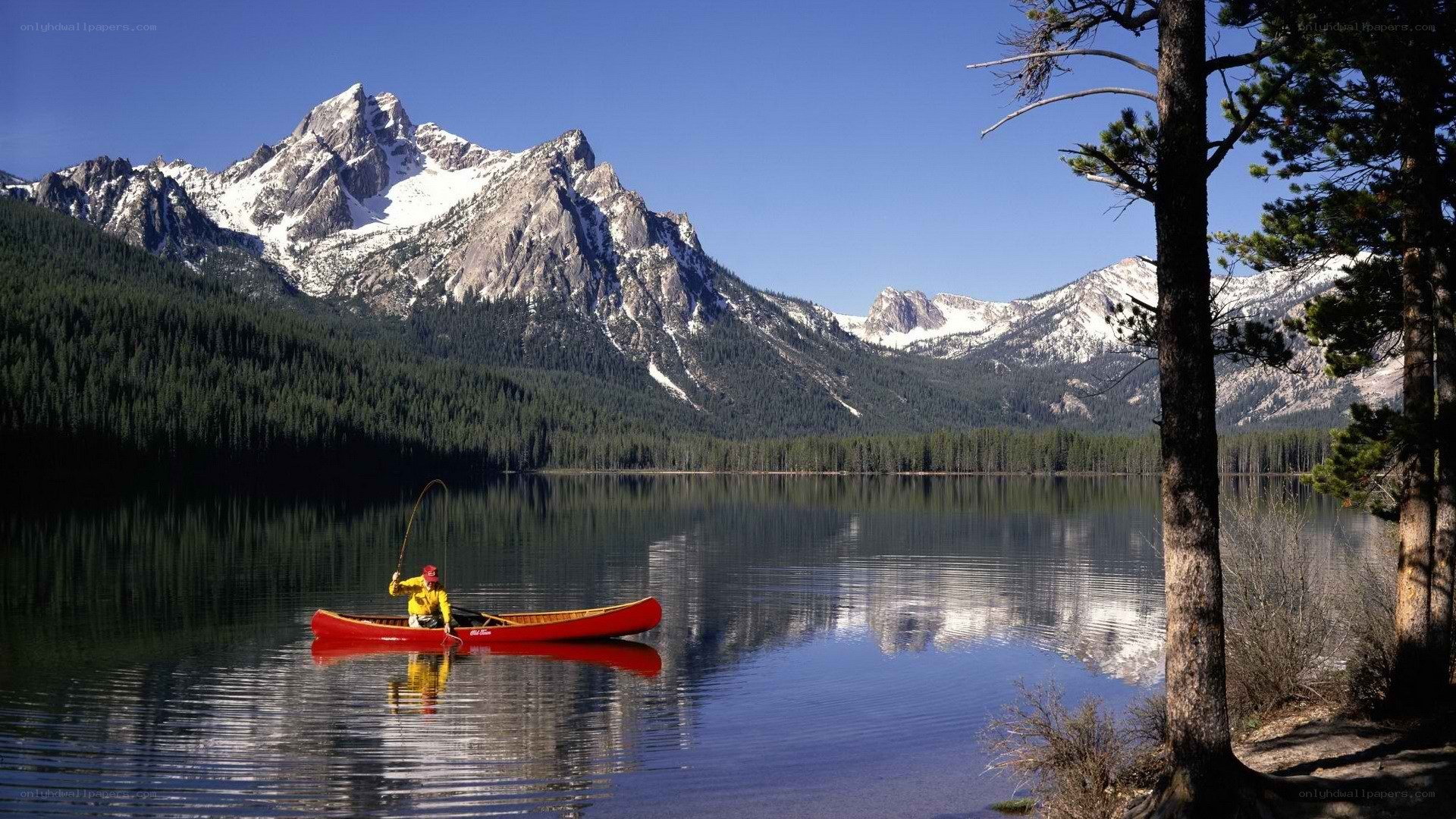 Canoeing on a mountain lake
