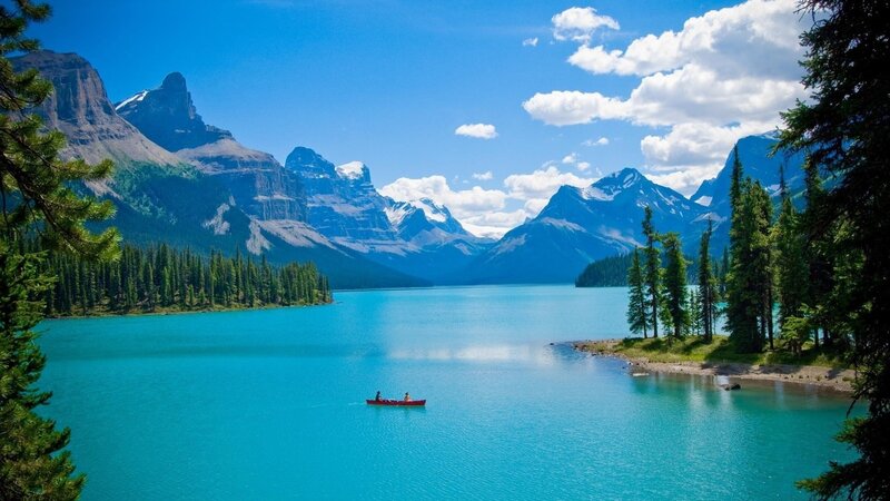Canoeing on a turquoise lake