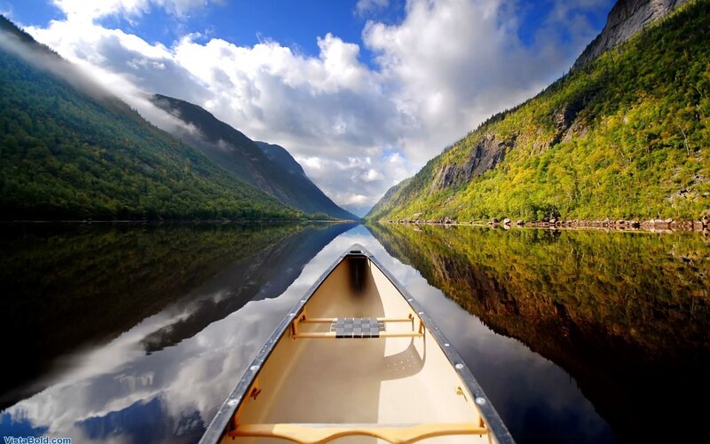 Canoeing through a mountain valley