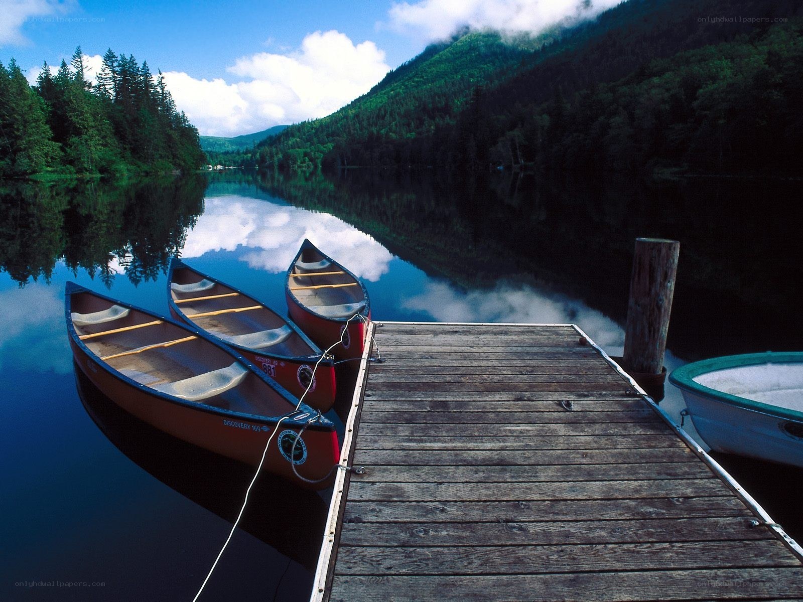 Canoes at a lakeside dock