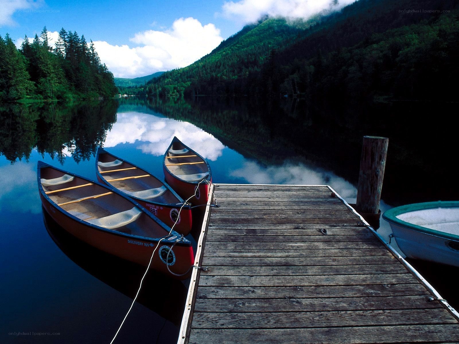 Canoes at a lakeside dock