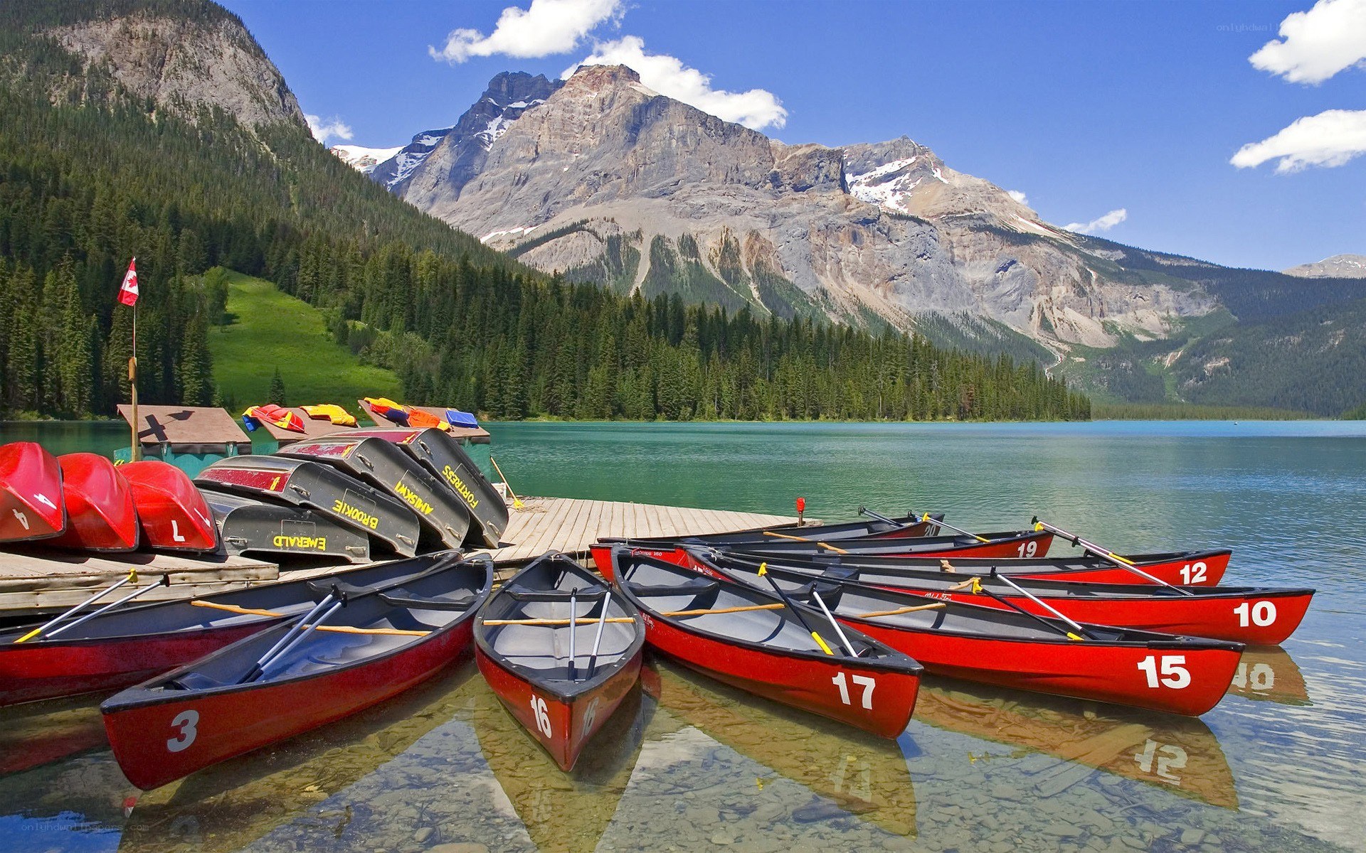 Canoes at a mountain lake