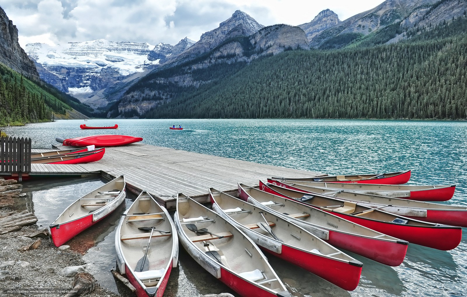 Canoes at a mountain lake