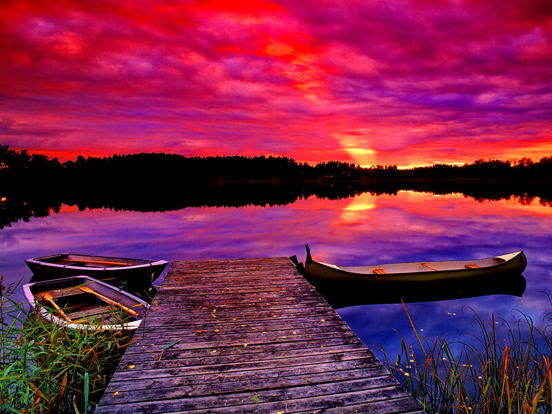 Canoes at Sunset — Red