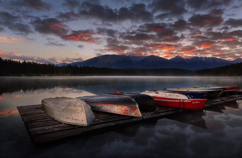 Canoes on a Dock — Blue