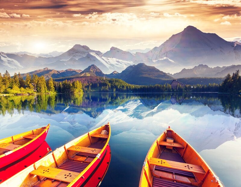 Canoes on a Lake — Blue, Serene