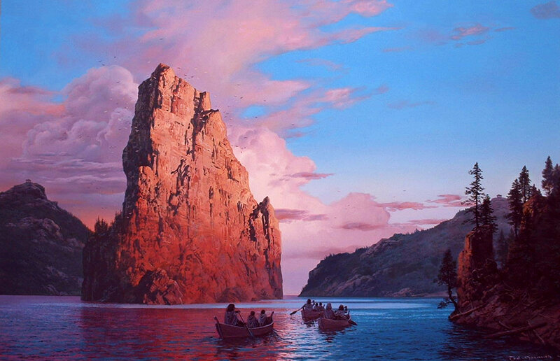 Canoes on a Lake — Blue