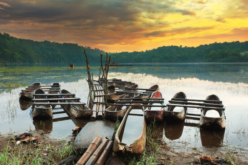 Canoes on Lake Shore — Yellow