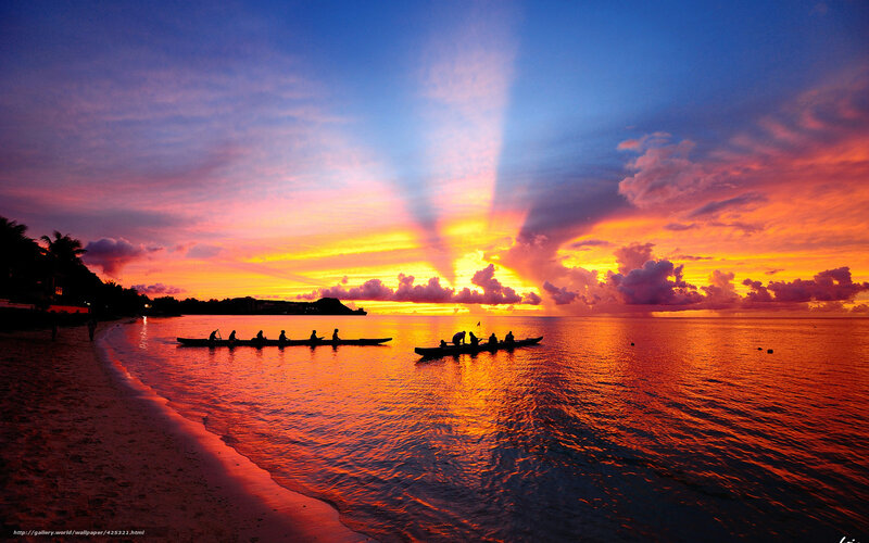 Canoes on Ocean at Sunset — Orange