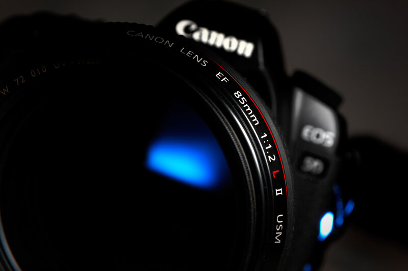 Canon Camera Lens — Black, Dramatic, Photograph, Blue Light
