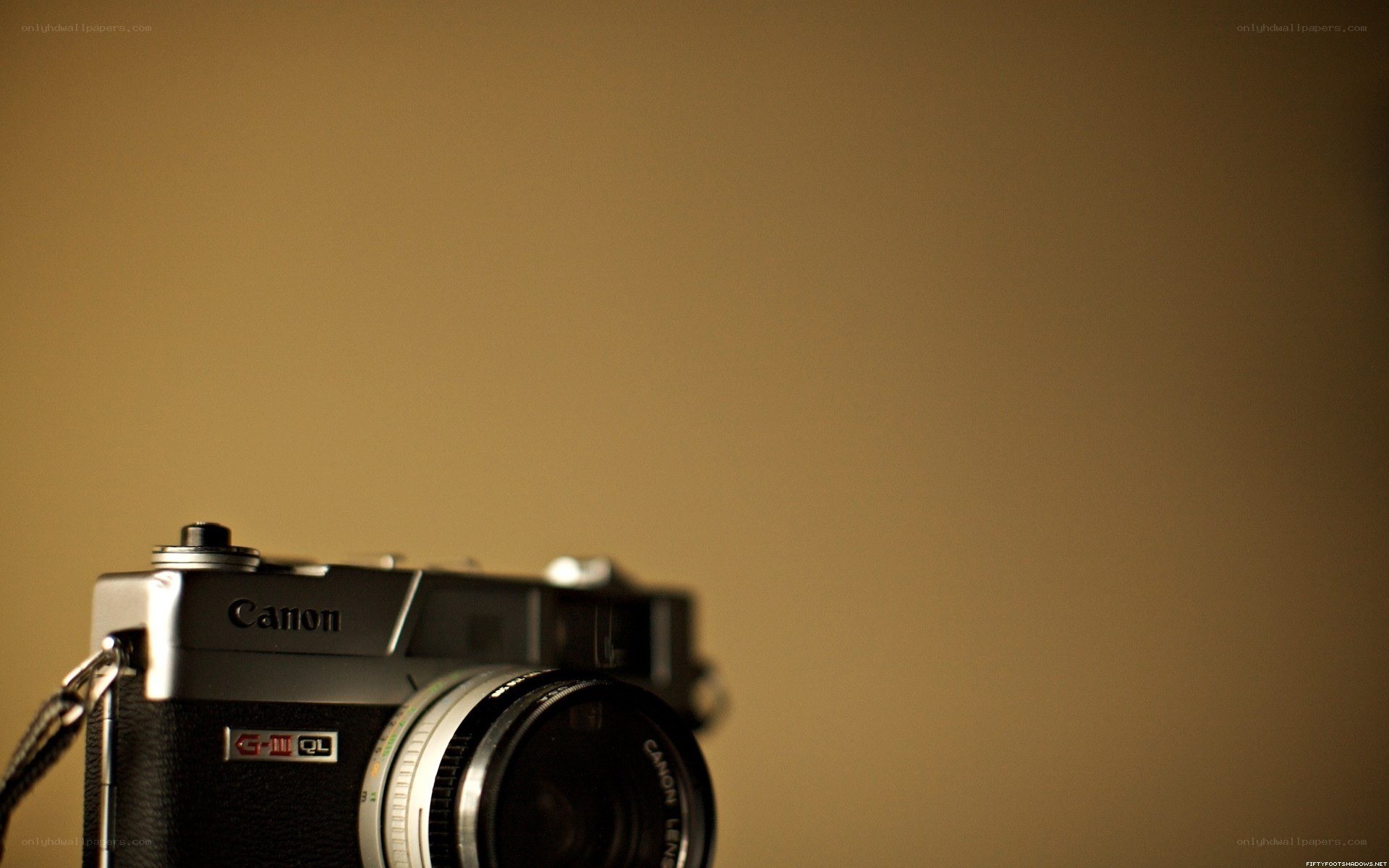 Canon camera on brown background