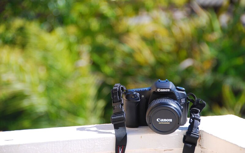 Canon DSLR camera on a wall