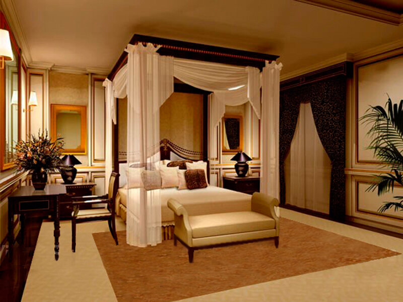Canopy Bed in Bedroom — Beige