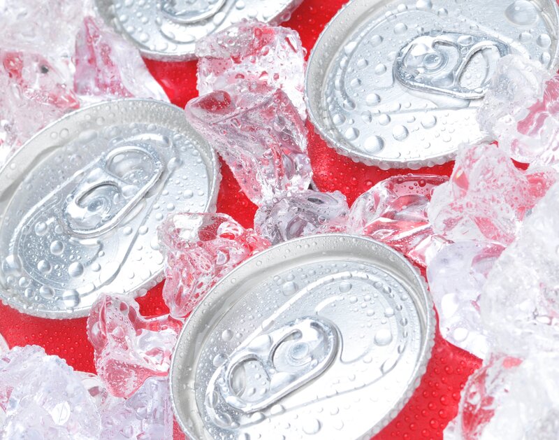 Cans with ice cubes