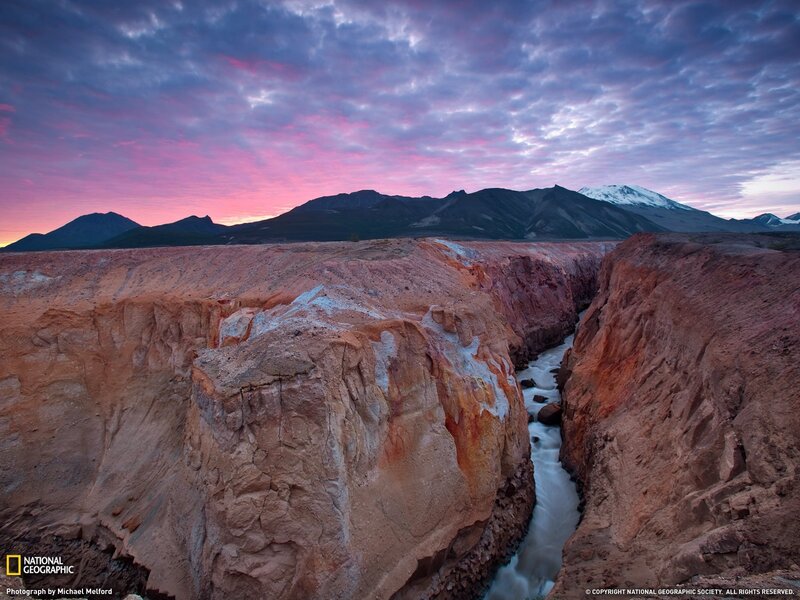 Canyon at Sunset with Snow-Capped Mountain