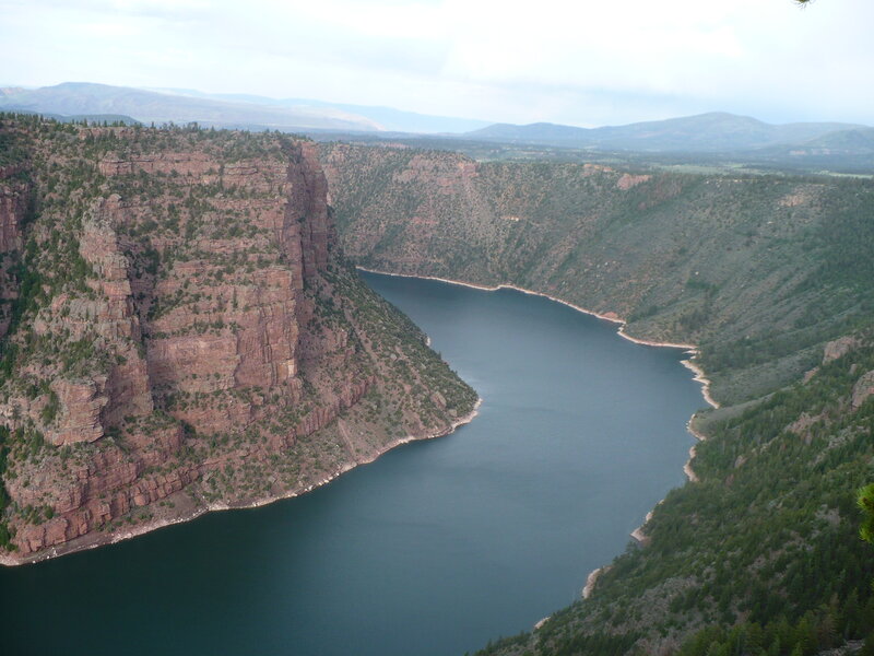 canyon lake with steep cliffs