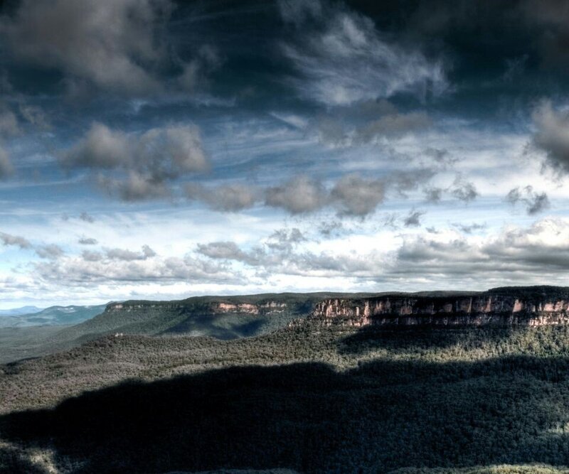 Canyon landscape under cloudy sky