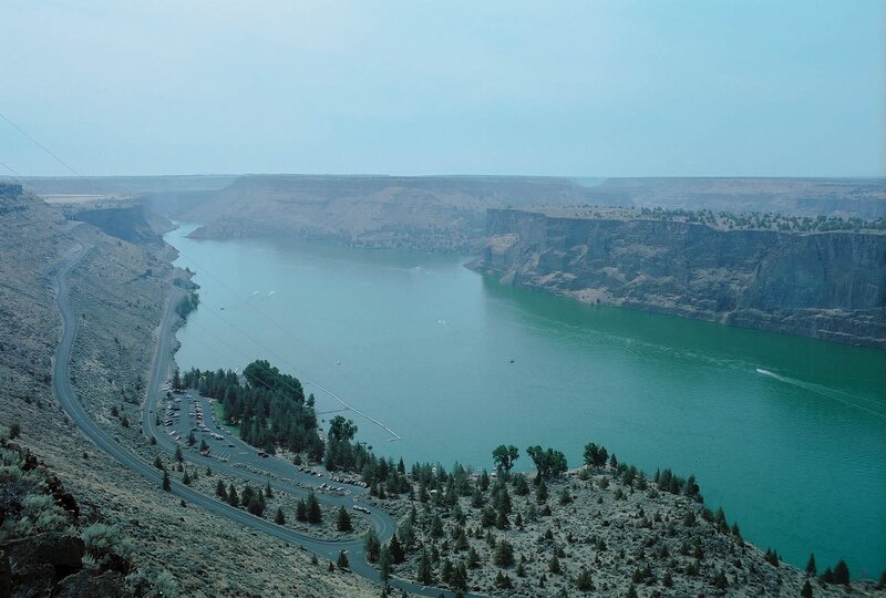 Canyon river with winding road