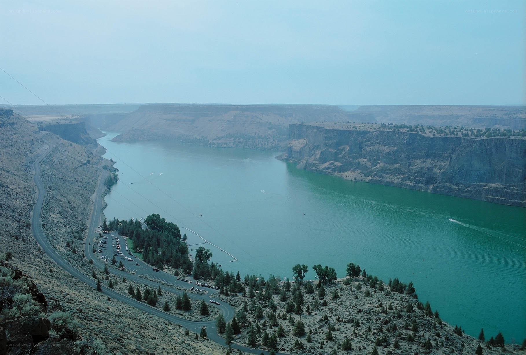 Canyon river with winding road