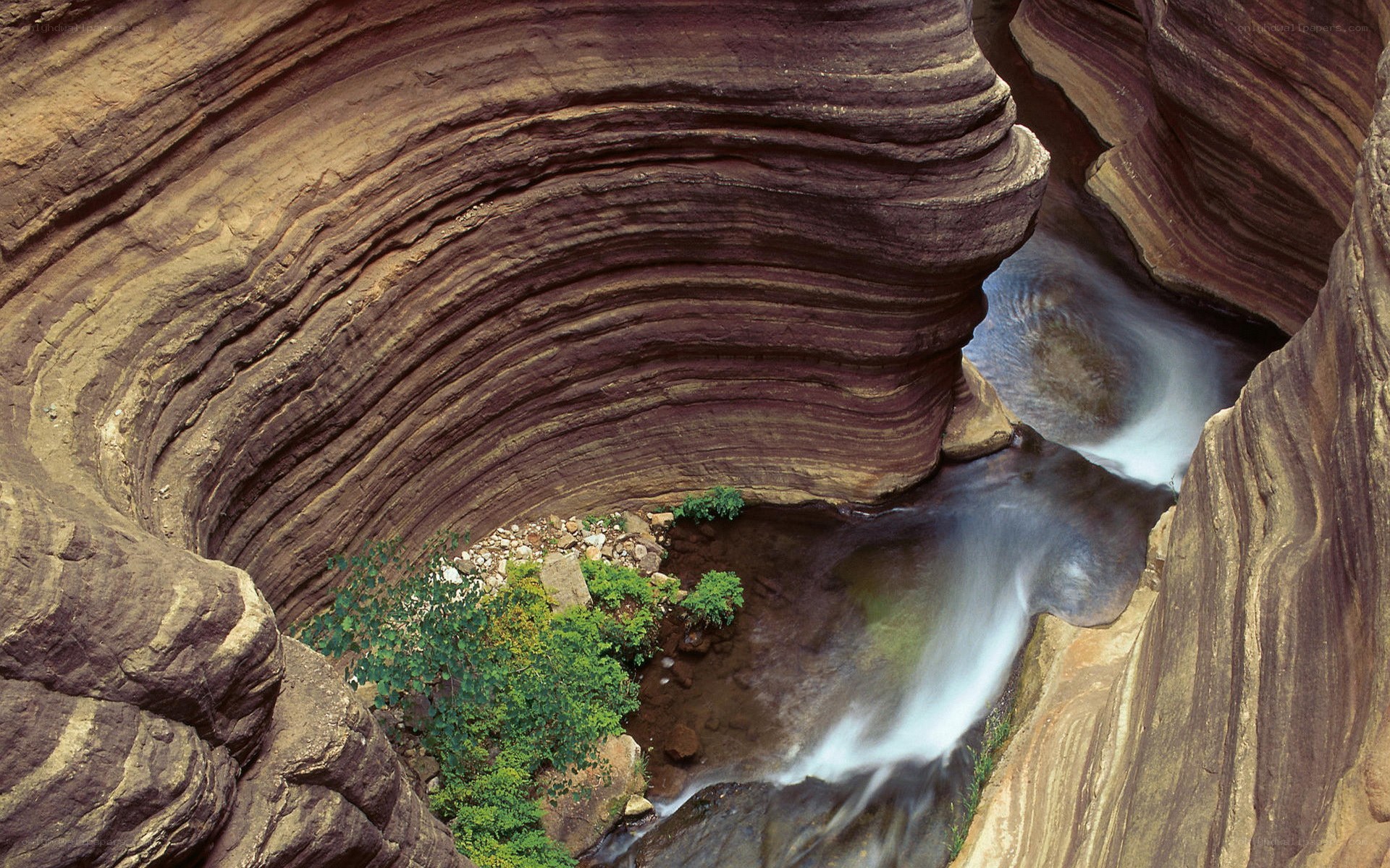 Canyon stream with layered rock