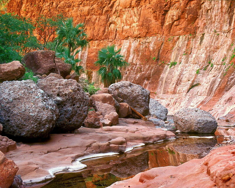 Canyon Stream with Rocks — Red, Serene