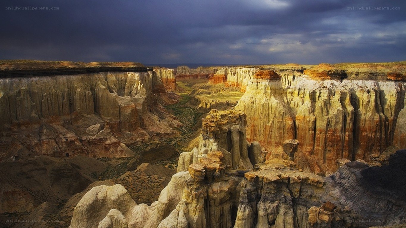Canyon under stormy sky