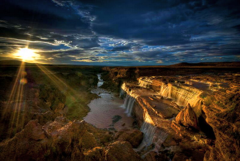 Canyon Waterfall at Sunset