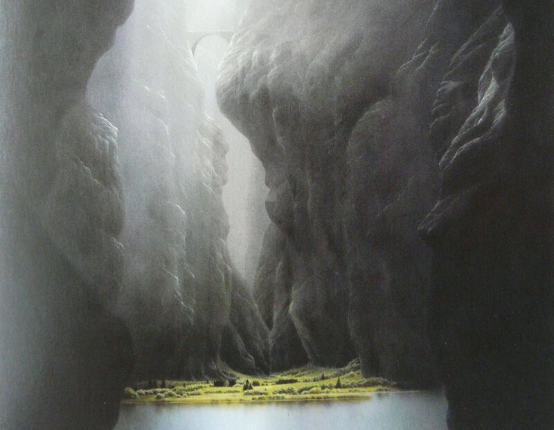 Canyon with a distant bridge
