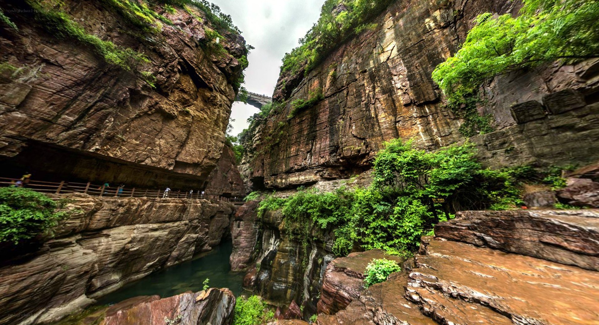 canyon with bridge and river