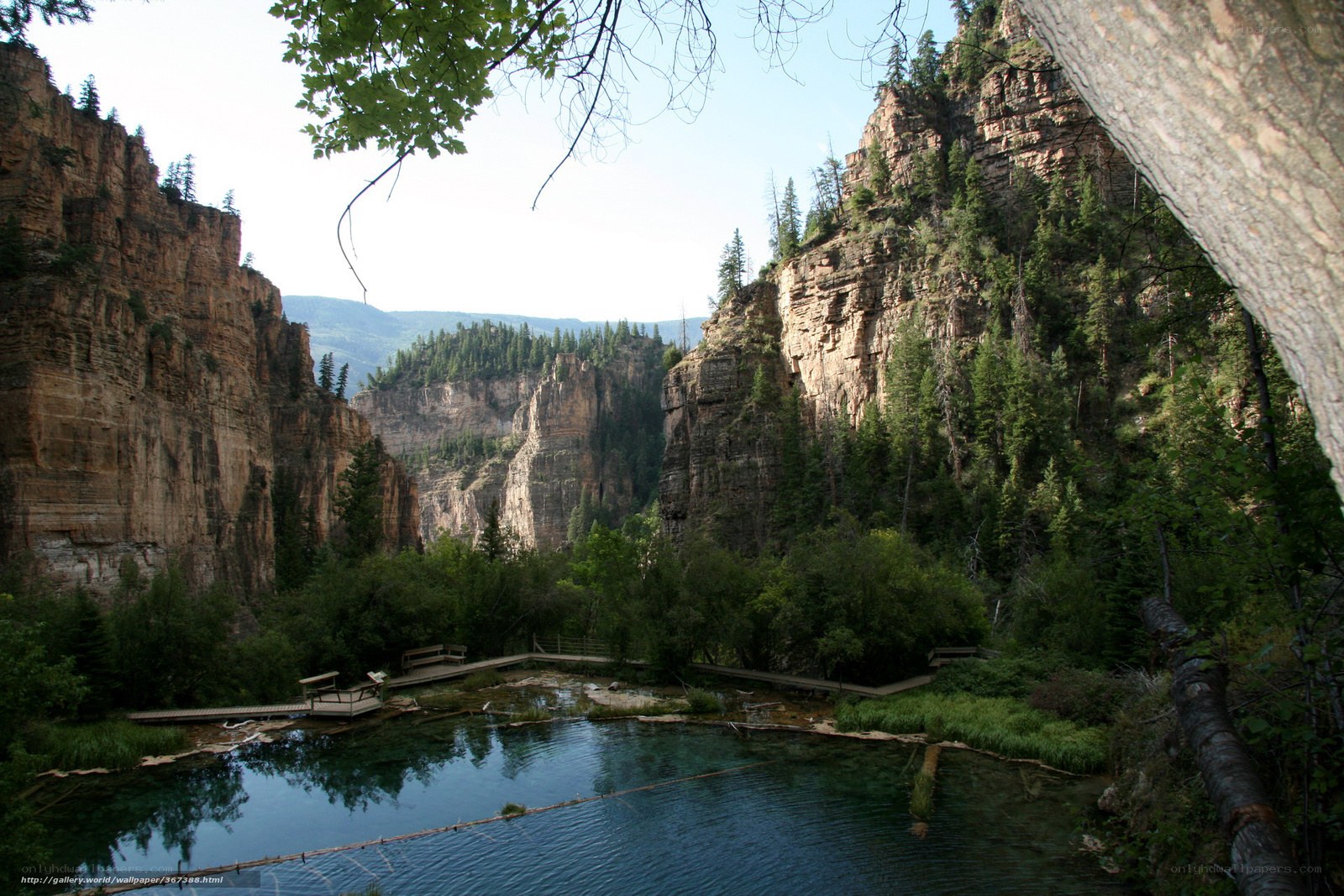Canyon with clear pool and boardwalk