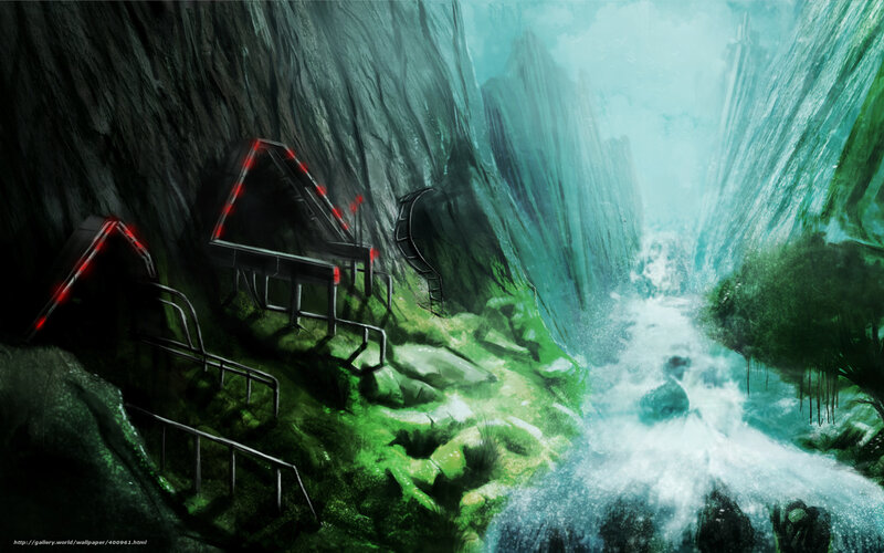 Canyon with glowing structures
